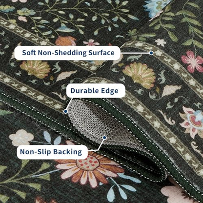 Garvee Washable Runner Rug 2x6 Hallway Runner Rug Peacock Floral Rugs Green - color: Green, size: 2' x 6' (Rectangular)