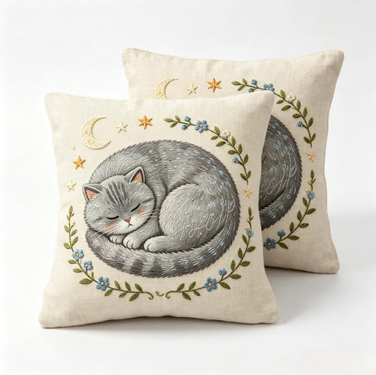 18x18 Inch Cute Cat Linen Throw Pillow Covers Set of 2 - color: A20016, size: 18" x 18" (Pack of 2)