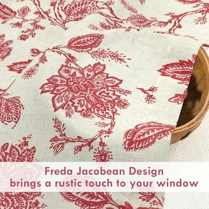 DriftAway Freda Jacobean Floral Linen Blend Blackout Thermal Insulated Energy Saving Privacy Window Linen Curtain Valance Rod Pocket 2 Layers Single 52 Inch by 24 Inch Plus 2 Inch Header Red Beige - color: Red, size: 52"W x 24"L (Pack of 1)