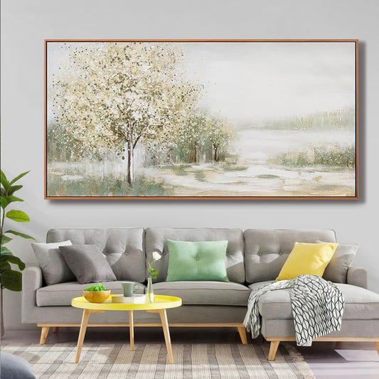 Canvas Wall Art Wall Decor Bedroom Pictures Decoration Spring Scene Nature Landscape Tree Plants Artwork Abstract Wall Art Large Size Modern Painting Framed Pictures For Living Room Home Kitchen Office 29" X 58" - color: Green, size: 58"L x 29"W