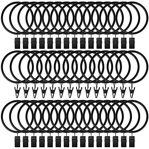 Lansian 44 Pack Curtain Rings with Clips Hooks 2 in Diameter Rustproof - color: Black, size: 2"Inner Dia, 44Pack