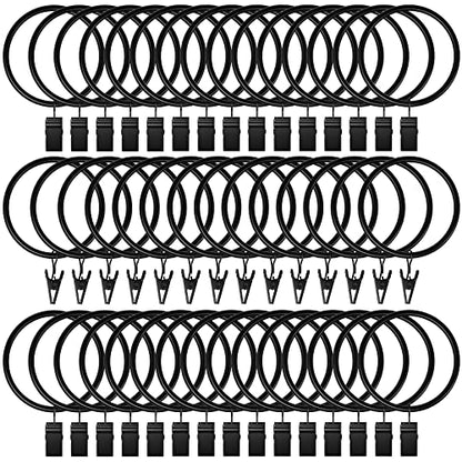 Lansian 44 Pack Curtain Rings with Clips Hooks 2 in Diameter Rustproof - color: Black, size: 2"Inner Dia, 44Pack