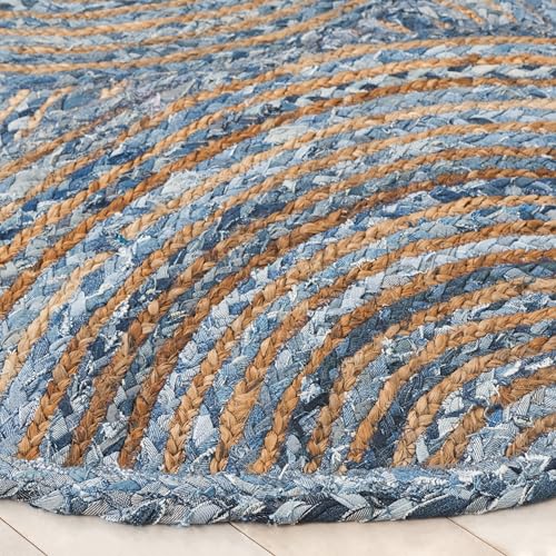 SAFAVIEH Cape Cod Collection Accent Rug - 4' Round, Blue & Natural, Handmade Jute, Ideal for Living Room, Foyer, Bedroom (CAP203M-4R) - color: Blue/Natural, size: 4' (Round)