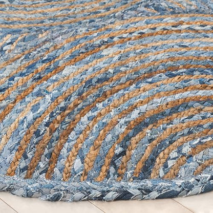 SAFAVIEH Cape Cod Collection Accent Rug - 4' Round, Blue & Natural, Handmade Jute, Ideal for Living Room, Foyer, Bedroom (CAP203M-4R) - color: Blue/Natural, size: 4' (Round)