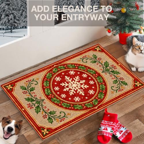 Christmas Snowflake Faux Coco Coir Doormat Door Mat 17x30 Inch - color: Christmas 01