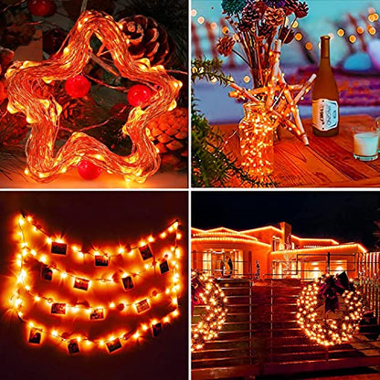 RUICHEN Fairy Lights Plug in with Remote, Copper Wire 33 Ft 100 LED, Orange - color: Orange