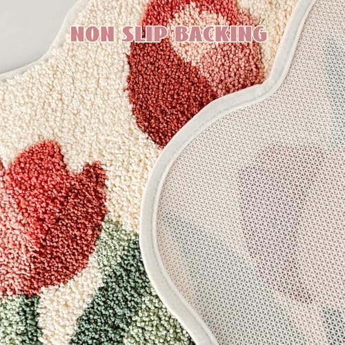 Cloud-Shaped Tulip Bath Mat, Soft Non-Slip Fluffy Fresh Flowers Bathroom Rug, Ultra Absorbent Microfiber Shaggy Door Mat, Machine Washable Bath Rug Carpet for Bathtub Bedroom 20x31 Inch (Tulip) - color: Tulip