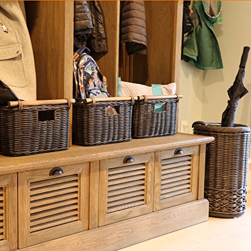 The Basket Lady Deep Pole Handle Wicker Storage Basket, S, Walnut Brown - color: Antique Walnut Brown, size: Small