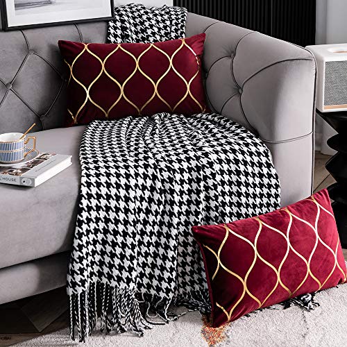 DEZENE Gold Velvet Throw Pillow Covers: 2 Pack 12x20 Inch Rectangular Decorative Pillow Cases for Bedroom Sofa Couch Living Room, Christmas Burgundy Red - color: Burgundy Red, size: 20" x 12" (Pack of 2)