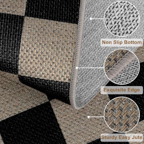 Rugalia Easy Jute Checkered Area Rug, 3x5 Indoor Outdoor Entryway Rug Washable Black Checkerboard Kitchen Rugs, Non-Slip Modern Farmhouse Throw Carpet for Living Room Patio Kids Room - color: Black Checkered, size: 3' x 5' (Rectangular)