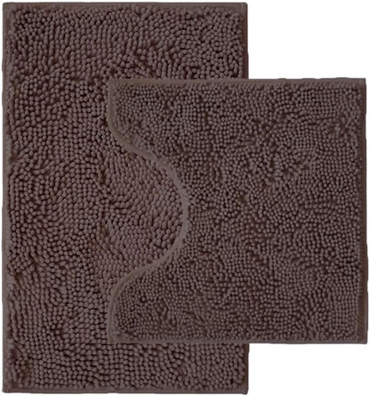 Bathroom Rugs Sets 2 Piece,Super Absorbent Chenille Bath Mats and U-Shaped Toilet Rug,Strong PVC Non Slip Backing,Microfiber Washable Dry Quickly Bath Mats for Bathroom(20"x32"+20"x20"U, Coffee) - color: Coffee