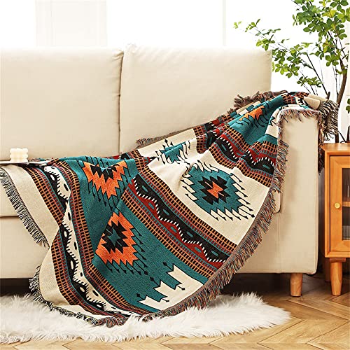 Homesy Aztec Throw Blanket Native Southwestern Bed Blankets 63"x87" Green - color: Green, size: 63"x87"