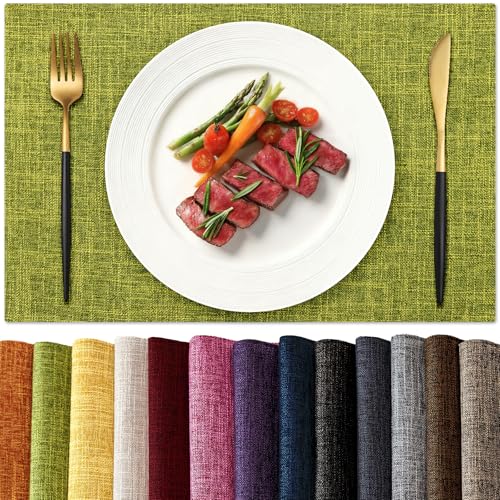 KXN Placemats Set of 4, Durable Dual-Layer Fabric Table Mats, Lime Green - color: Lime Green