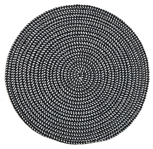 Hand Woven Round Area Rugs Living Room Bedroom Study Computer Chair Cushion Base Mat Round Carpet Lifts Basket Swivel Chair Pad Coffee Table Rug(2' Round, Black/White) - color: Black/White, size: 2' Round