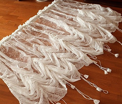 FADFAY Elegant White Lace Embroidered Sheer Balloon Curtains, Adjustable Tie-Up Curtain, 1 Panel Floral Tulle Curtains for Windows-78''*78'' - size: 78"W x 78"L (Pack of 1)