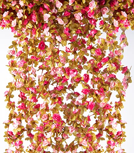 6Pcs x 8.2FT Artificial Flower Garland Rose Vine Decor, Fall Purple Flower - color: Fall Purple 6pcs, 1.5" Rose Flowers, size: 8.2FT Vines