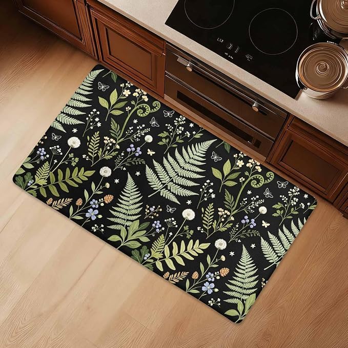 Kitchen Floor Mat 36x20in Waterproof Anti-Fatigue Kitchen Mats - color: Green Leaves Dandelion