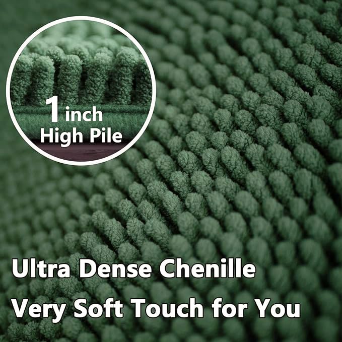 U-Shaped Toilet Rug, Chenille Contour Bathroom Mat, Non-Slip PVC Backing, Machine Washable, 20x20, Dark Green - color: Dark Green, size: 1'8" x 1'8" (20"x 20"U)