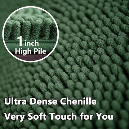 U-Shaped Toilet Rug, Chenille Contour Bathroom Mat, Non-Slip PVC Backing, Machine Washable, 20x20, Dark Green - color: Dark Green, size: 1'8" x 1'8" (20"x 20"U)