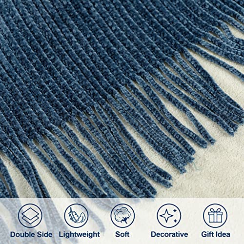Blagic Chenille Throw Blanket for Couch and Bed,Dark Blue,50"x60" - color: I-dark Blue, size: 50 × 60 in