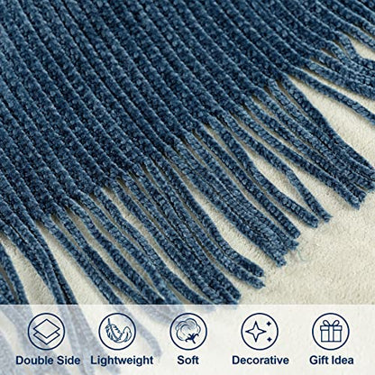 Blagic Chenille Throw Blanket for Couch and Bed,Dark Blue,50"x60" - color: I-dark Blue, size: 50 × 60 in