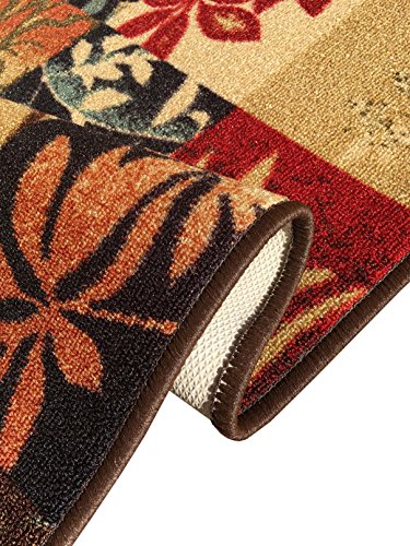 Kapaqua Rubber Backed Mat 18" x 32" Italian Floral Panel Boxes Brown Multicolor Doormat Accent Rug - Rana Collection Kitchen Dining Living Hallway Bathroom Pet Entry Rugs RAN2029-12