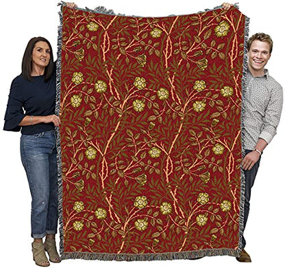 Pure Country Weavers William Morris Sweetbriar Scarlet Blanket - Arts & Crafts - Gift Tapestry Throw Woven from Cotton - Made in the USA (72x54) - color: Scarlet, size: Large