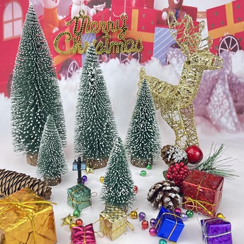 mini Christmas Tree Bottle Brush Christmas Trees with Wooden Bases Christmas Decorations for Party Table top decer Christmas Tree （5pcs）