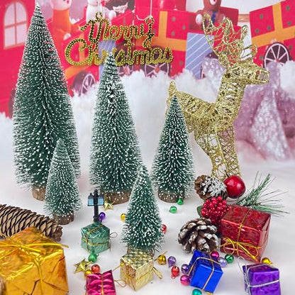 mini Christmas Tree Bottle Brush Christmas Trees with Wooden Bases Christmas Decorations for Party Table top decer Christmas Tree （5pcs）