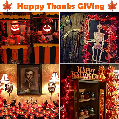 TURNMEON 6 Pack Fall Garland with Lights Enlarged Maple Leaves 60Ft 120LED - size: 6 Pack