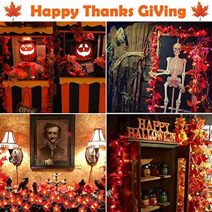 TURNMEON 6 Pack Fall Garland with Lights Enlarged Maple Leaves 60Ft 120LED - size: 6 Pack