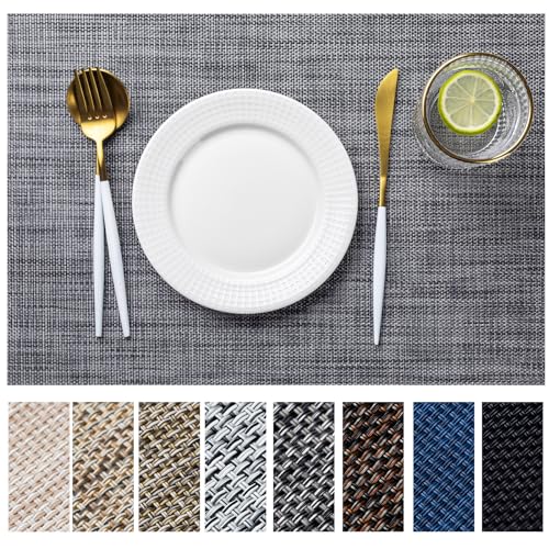 LEXMORE Placemats Set of 6 Vinyl/Plastic Woven Place Mats for Kitchen Table Indoor/Outdoor Washable Placemat Wipeable Dining Table Mats(Dark Gray) - color: A-dark Gray