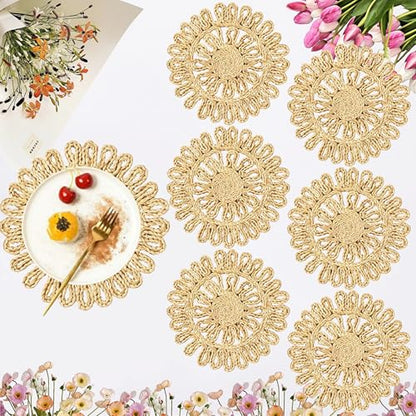 IcosaMro 13 Inch Boho Round Woven Placemats Set of 6 Natural Place Mats - color: Style a -13 Inch, Pack of 6
