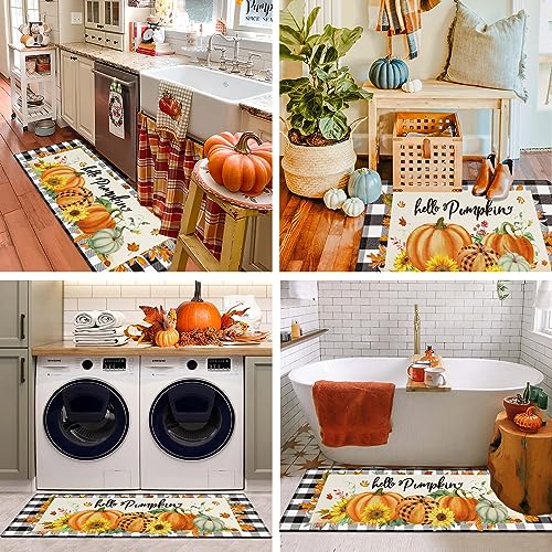 Pauwer Fall Kitchen Rugs Set of 2, Pumpkin Anti Fatigue Kitchen Mats - color: Hello Pumpkin