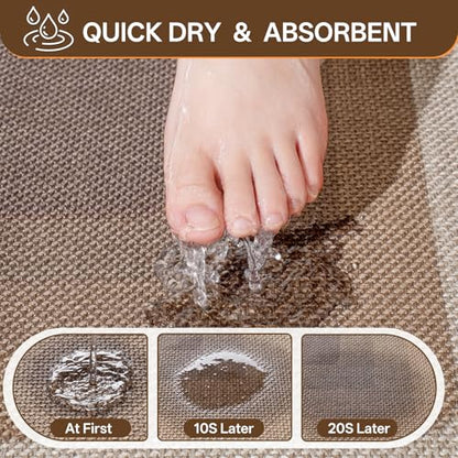 Bath Mat Non Slip,Quick Dry Bathroom Rug Under Door,24"x36",Brown - color: Grid Brown, size: 24" x 36"