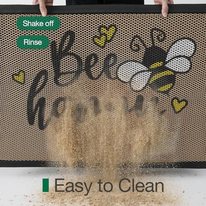 LUMI Outside Welcome Door Mat 24x36, Non-Slip Durable Rubber Easy Clean - color: Bee Happy, size: 24"x36"