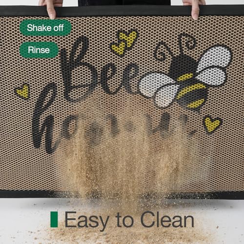 LUMI Outside Welcome Door Mat 32x47, Non-Slip Durable Rubber Easy Clean - color: Bee Happy, size: 32"x47"