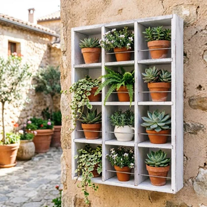 12 Grid coffee mug display shelf,17x25" Wooden cup shelf for wall, White - color: Old White