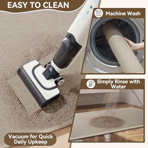 Kitchen Rugs Set of 2 PCS Non Slip Washable Brown 17"x30"+17"x47" - color: Brown, size: 17"x30"+17"x47"