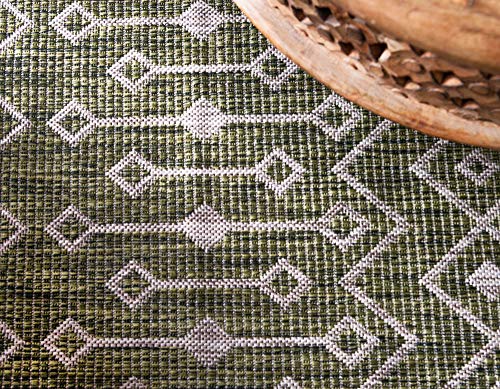 Unique Loom Outdoor Trellis Collection Area Rug - Tribal Trellis (2' x 6' 1" Runner, Green/ Natural) - color: Green/Natural, size: 2' x 6'1" (Runner)
