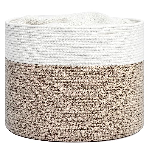 Goodpick Woven Rope Basket for Blankets Fit Nursery & Living Room, 45L - color: Light Brown, size: 15.8x15.8x13.8 Inch (Pack of 1)