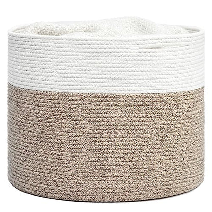 Goodpick Woven Rope Basket for Blankets Fit Nursery & Living Room, 45L - color: Light Brown, size: 15.8x15.8x13.8 Inch (Pack of 1)