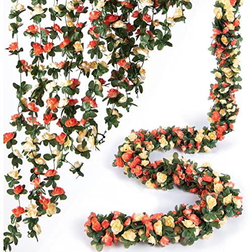8Pcs x 8.2FT Artificial Flower Garland Rose Vine Decor, Champagne Flower - color: Spring Champagne 8pcs, 1.5" Rose Flowers, size: 8.2FT Vines