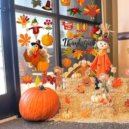 Thanksgiving Decorations, 158Pcs Thanksgiving Window Clings Stickers