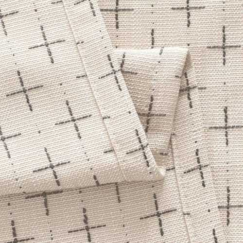 MIULEE Patterned Farmhouse Linen Curtains, Back Tab, 52Wx63L, Beige - color: Beige, size: 52"W x 63"L (Pack of 2)