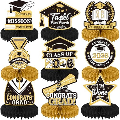 9Pcs Graduation Centerpieces for Tables 2026, Graduation Table Decorations - style: Black Graduation