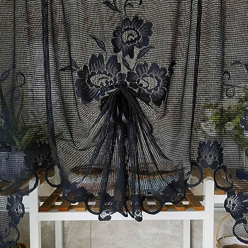 2pcs Black Floral Embroidery Tie Up Sheer Lace Curtain Valance - color: Black, size: 70"W x 39"L (Pack of 2)