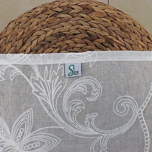 SLOW SOUL Set of 2 Panels White Lotus Floral Sheer Curtains Modern Semi Sheer Embroidered Curtains & Drapes for Bedroom Living Room Rod Pocket 54W X 96L inch