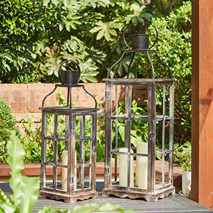 Glitzhome Farmhouse Wood Metal Large Decorative Lanterns Hanging Candle Lanterns Set of 2, Black (No Glass) - color: Black 35.75"h