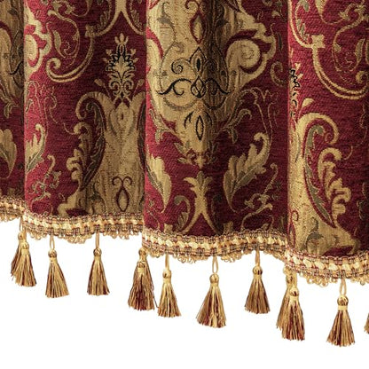 Loom and Mill Classic Chenille Damask Valances for Windows, Red, 54"x18" - color: Florence-red